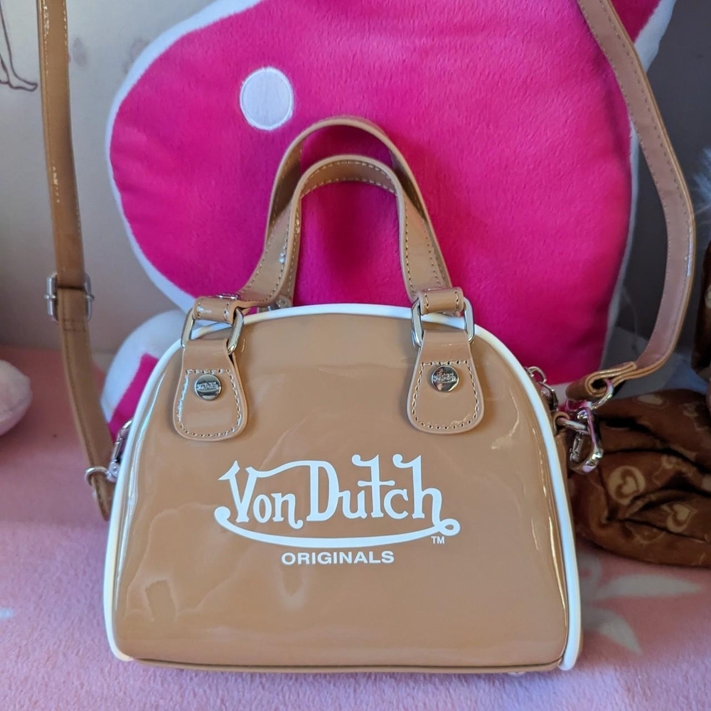Von Dutch Tan and White Mini Handbag
